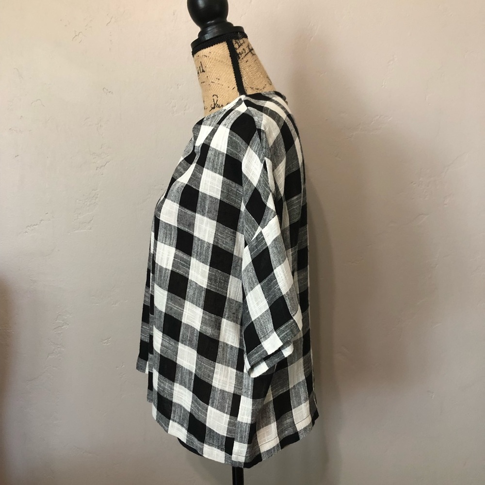Zara Basic Checkered Linen Blouse Size M - Picture 4 of 8